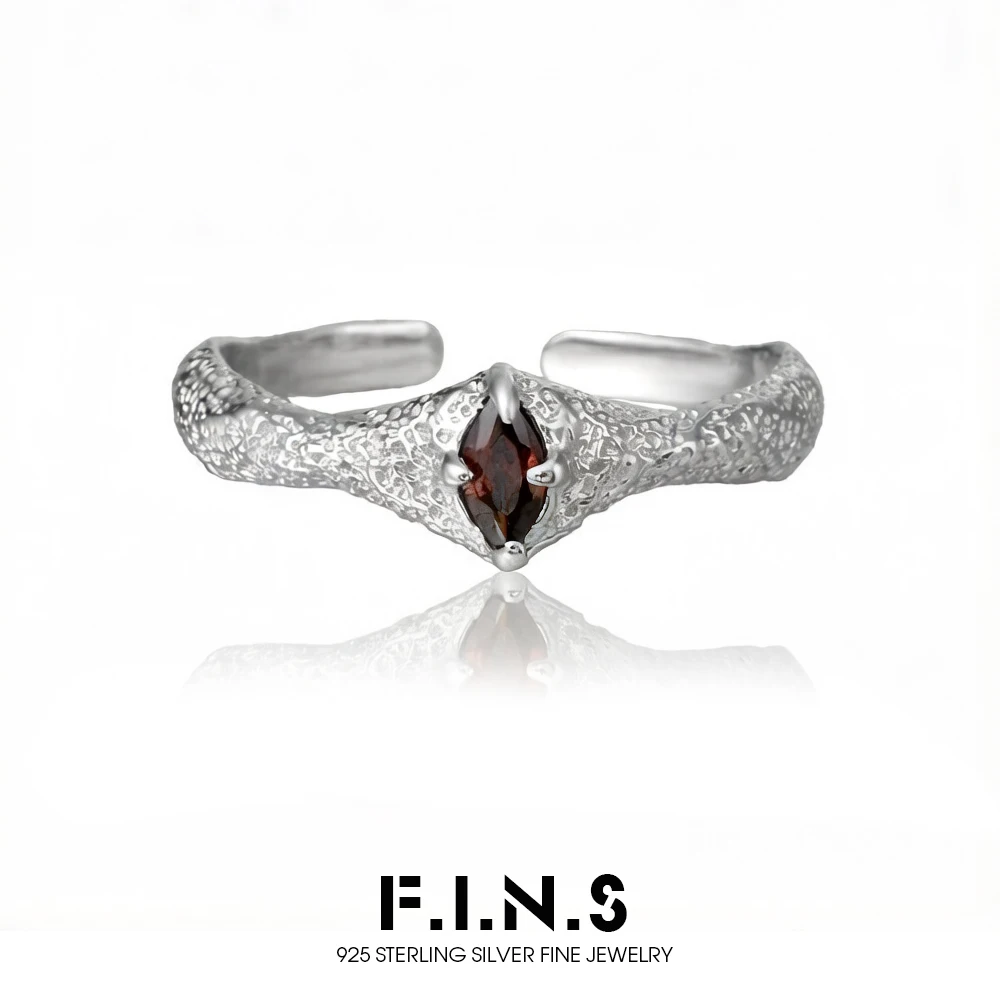 

F.I.N.S INS Style Hammered Horse Eye Zircon S925 Sterling Silver Open Ring Adjustable Finger Fine Jewelry Women Accessories