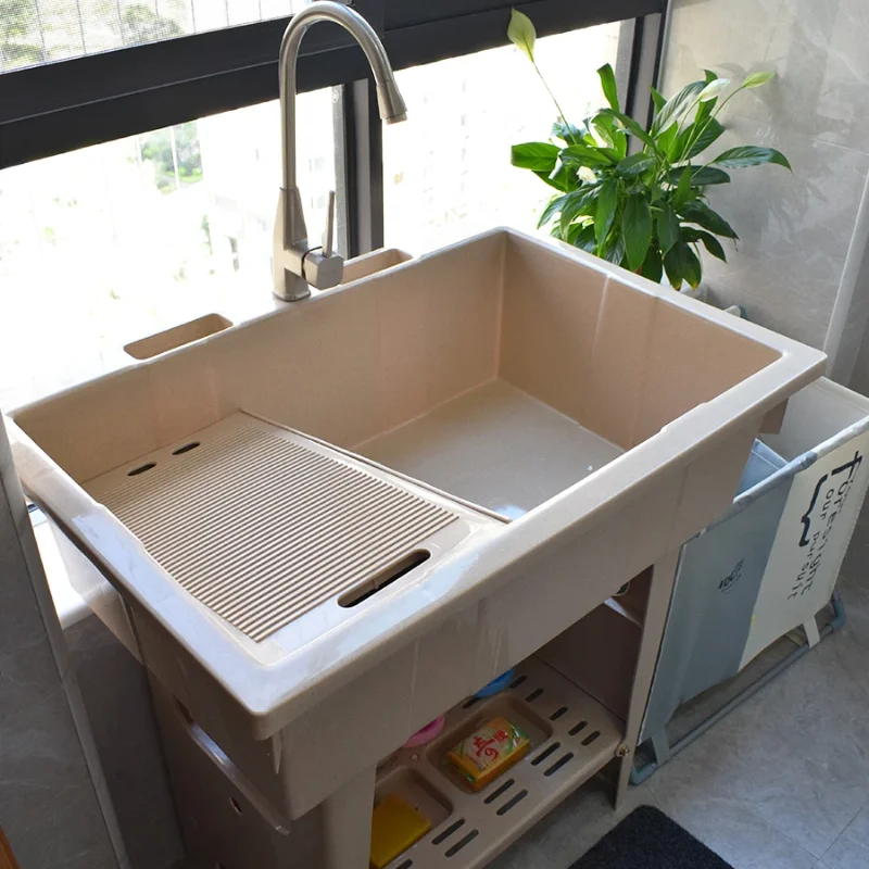 

Plastic laundry sink with washboard balcony, household laundry table, wash basin, sink cabinet, laundry list slot, thickened and