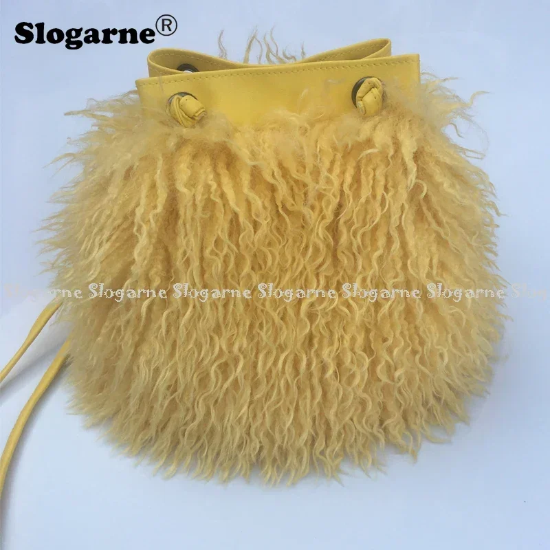 Fashion Long Fur Wool Bag Beach Wool Fur Shoulder Bag Women\'s 2024 Faux Furs Handbag Luxury Mongolian Sheep Fur Crossbody Bags