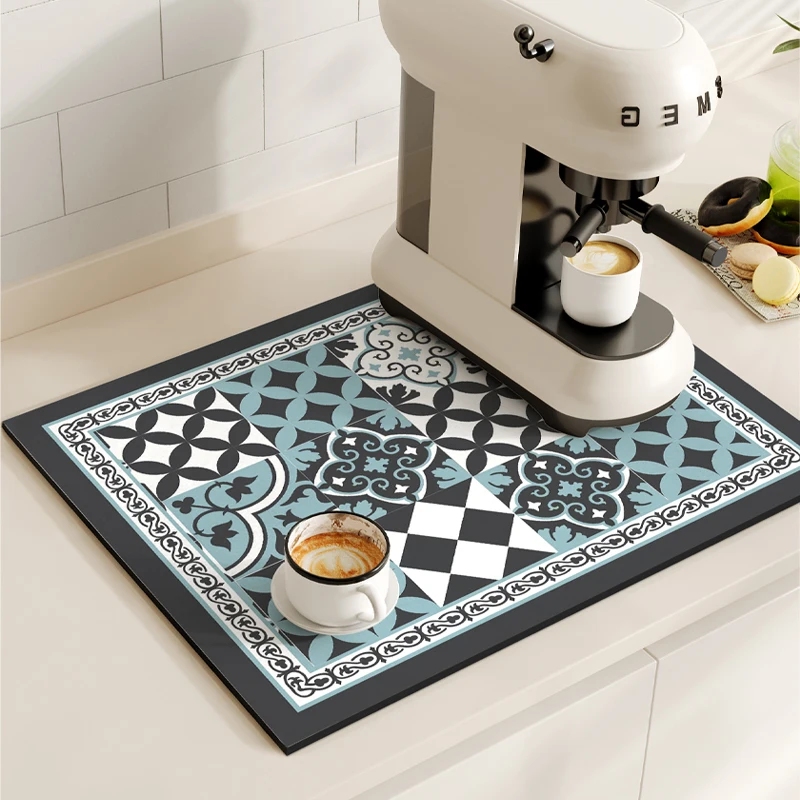 Luxury Absorbent Coffee Machine Mat Dish Drying Mats Quick Dry Drain Pad Tableware Non-slip Draining Placemat Kitchen Rug