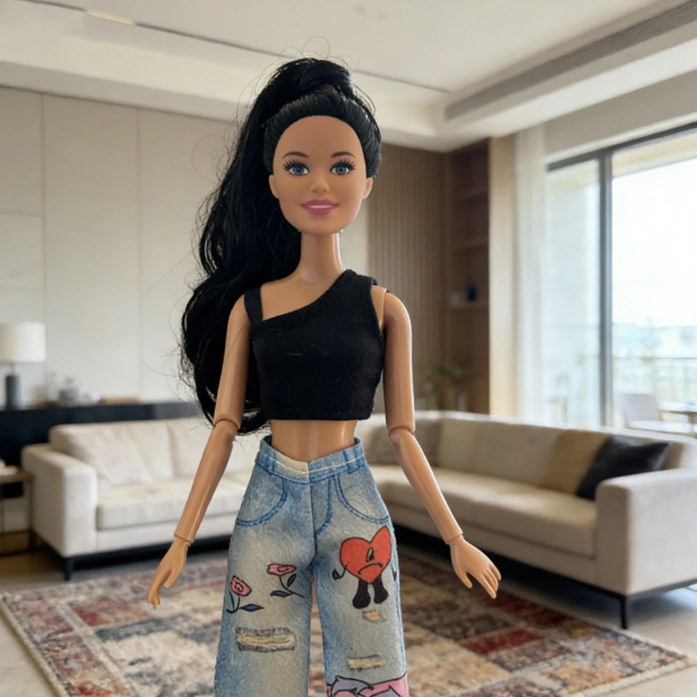 Handmade 5 Sets Fashion Top and Pants for 11.5IN/30CM Dolls, Trendy Diy Doll Clothing Accessories Playshouse
