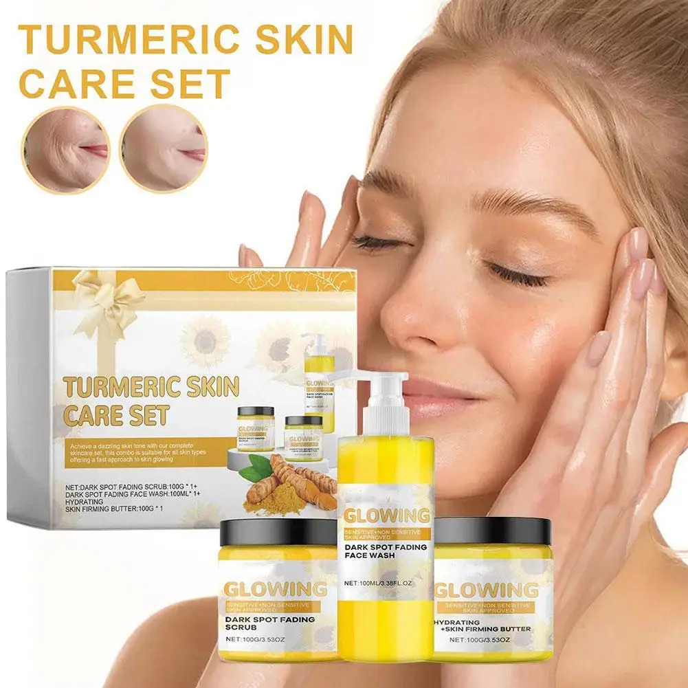 1SEt Handmade Turmeric Soap Face Cream Serum Skin Care Set Clean Cutin Oil Control Removal Acne Whitening Remove Dark Spots