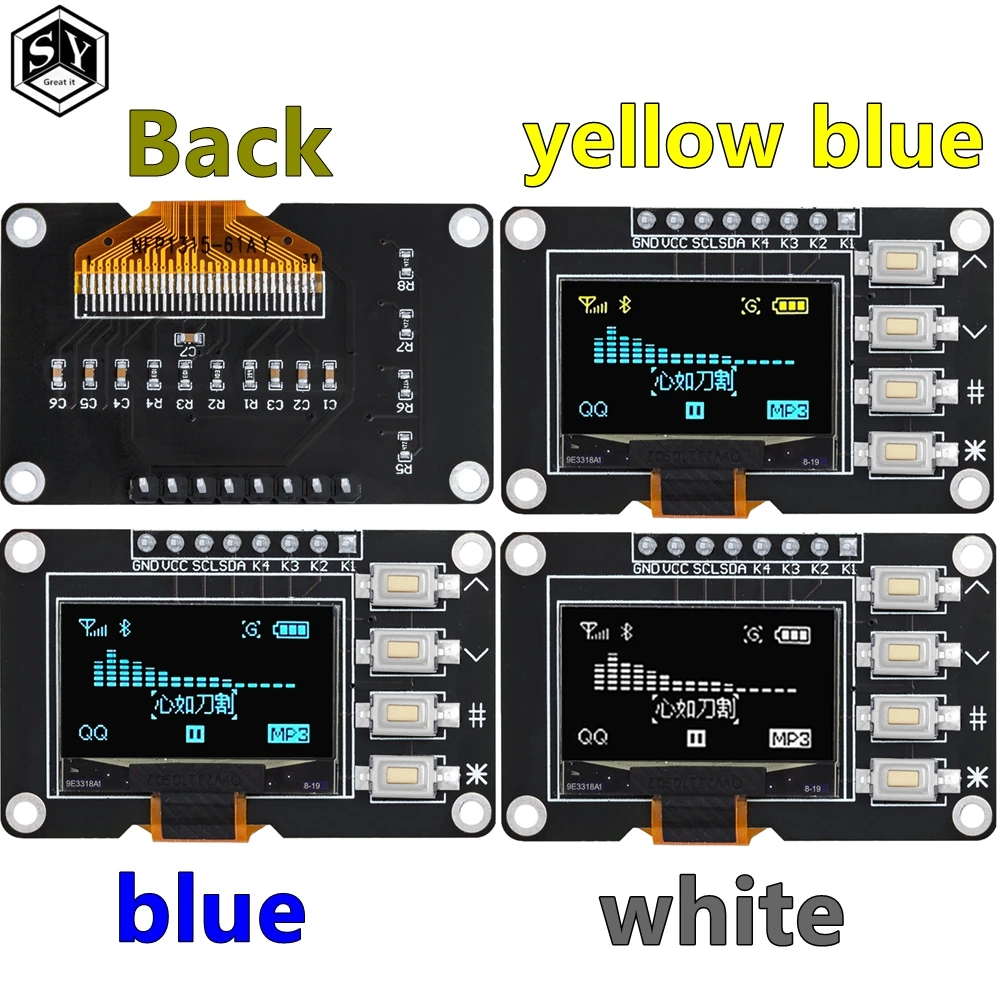 NEW product 0.96 inch OLED IIC White/YELLOW BLUE/BLUE 12864 OLED Display with 4x4 key I2C SSD1315 LCD Screen Board for Arduino