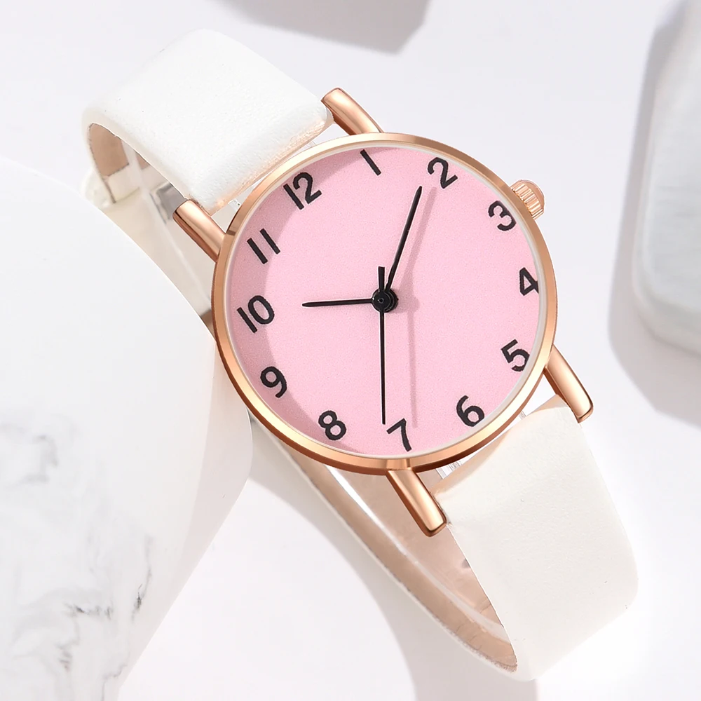 1PCS Minimalist Style Digital Pink Dial Watch Paired With A Casual Quartz Watch For Couples Is The Perfect Gift For Her