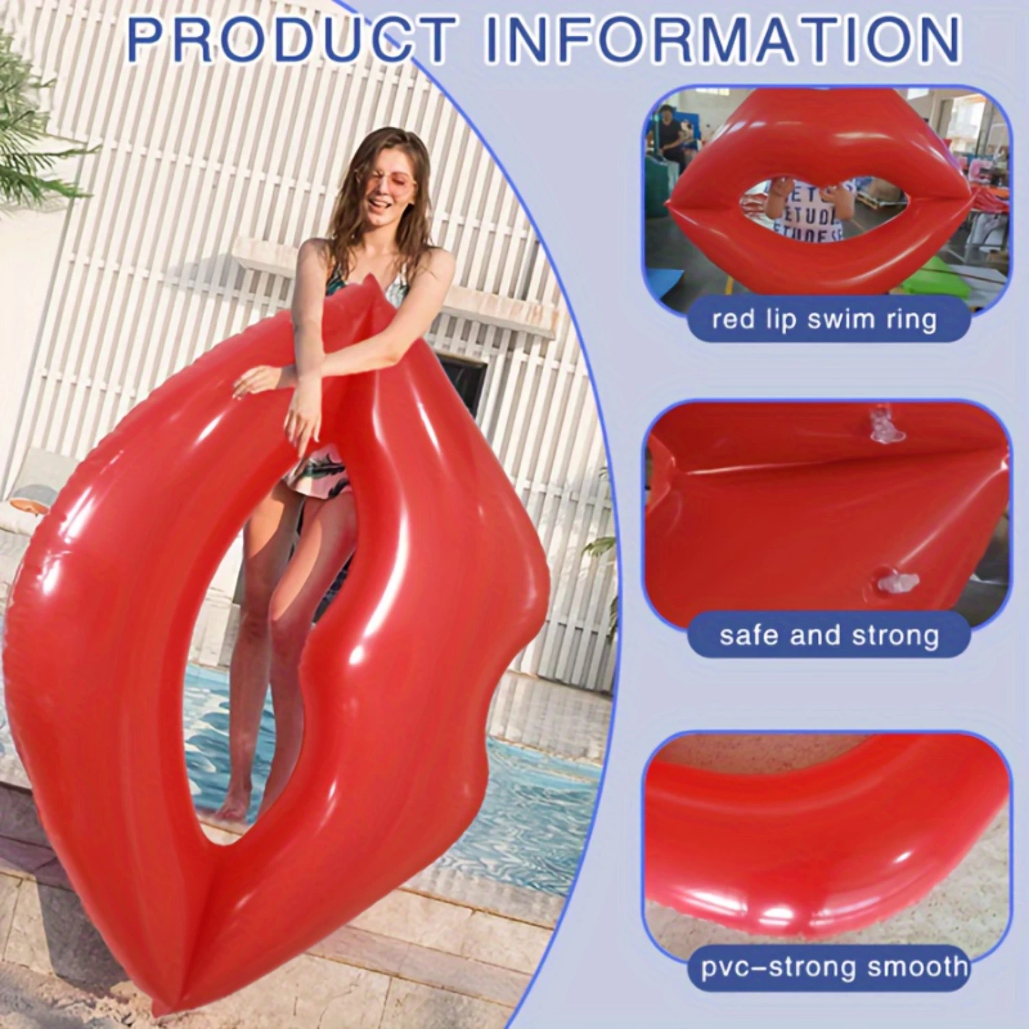Inflatable Red Lip Pool Float Bed - PVC Portable Water Mat for Beach Parties & Relaxation Pool toys Dome house Camping supplies