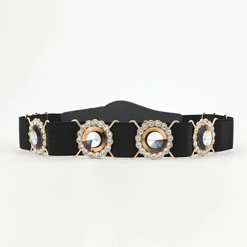

VIBE Elegant Versatile Belt with Rhinestones Fashionable Versatile Women's Metal Buckle Elastic Belt for Jeans