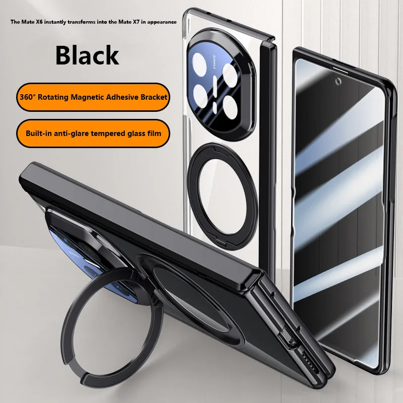 

Electroplated Transprent Case For Huawei Mate X6 X5 X3 MateX6 5G Rotation Stand Magnetic Fold Hinge Cover With Tempered Film