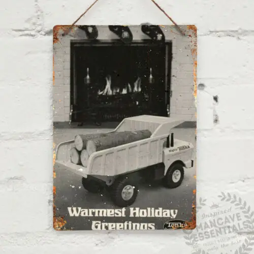 TONKA Toys Warmest Christmas Vintage Metal Wall Sign Retro Shed Collector Truck