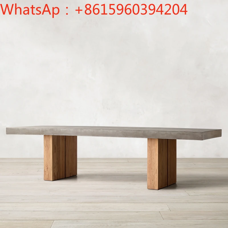 Nordic simple quiet wind dining table chair workbench full solid wood Italian table rectangular solid wood cement paint