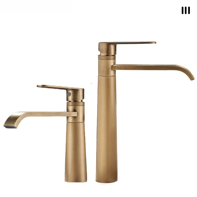 

Basin Faucets Antique Bronze Bathroom Faucet Hot & Cold Brass Bathroom Sink Faucet Deck Mounted Lavotory Faucet Mixer Water Tap