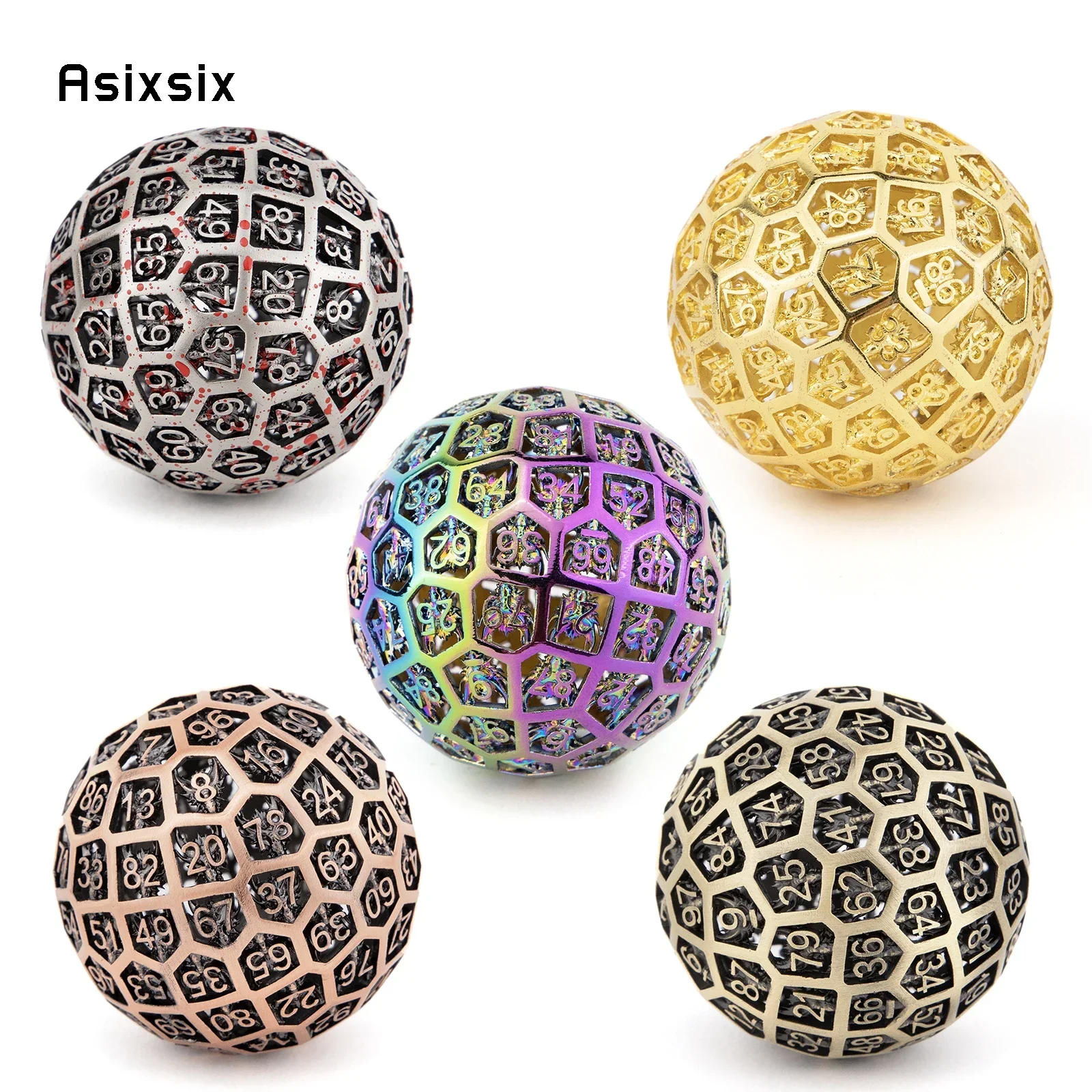 

100 Sides Polyhedral Hollow Metal Dice D100 Multi Sided Dices For Role-Playing RPG Bar Pub Club PartyGift
