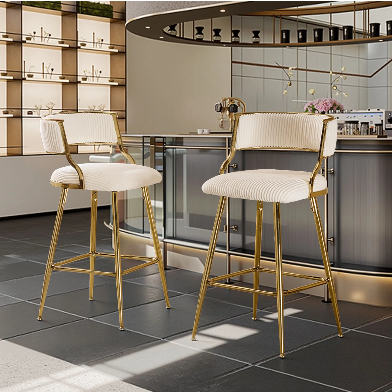 Makeup VanitiesSet of 2 Modern Corduroy Bar Stools Farmhouse Design for Kitchen Office Vanity Comfortable and Stylish Seating