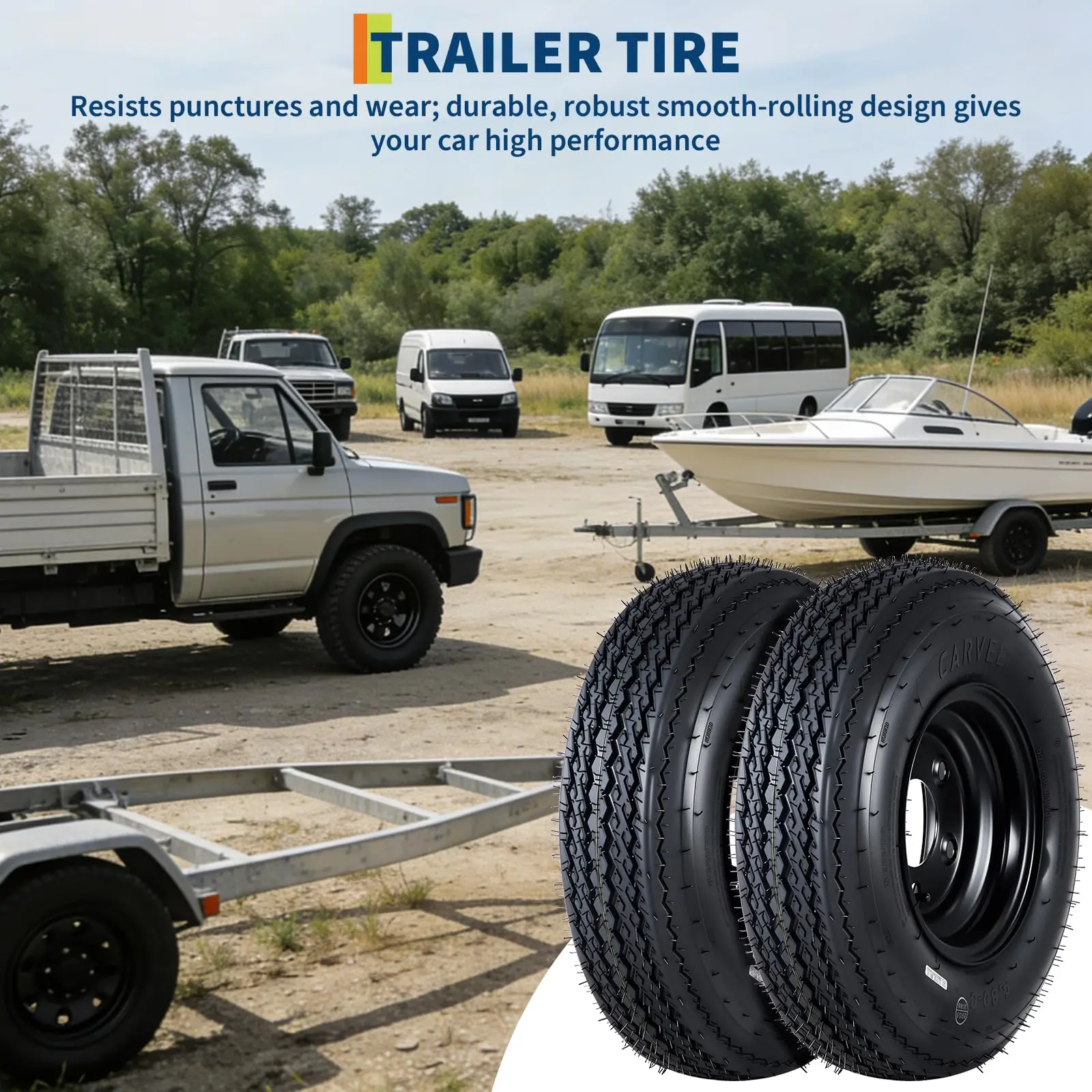 4pcs 4.80-8 Trailer Tire and Wheel Assemblies 6 Ply Load Range C 8 Inch Rubber Tires Pre-Mounted on Black Steel Rims 4 Lug PCD 101.6mm