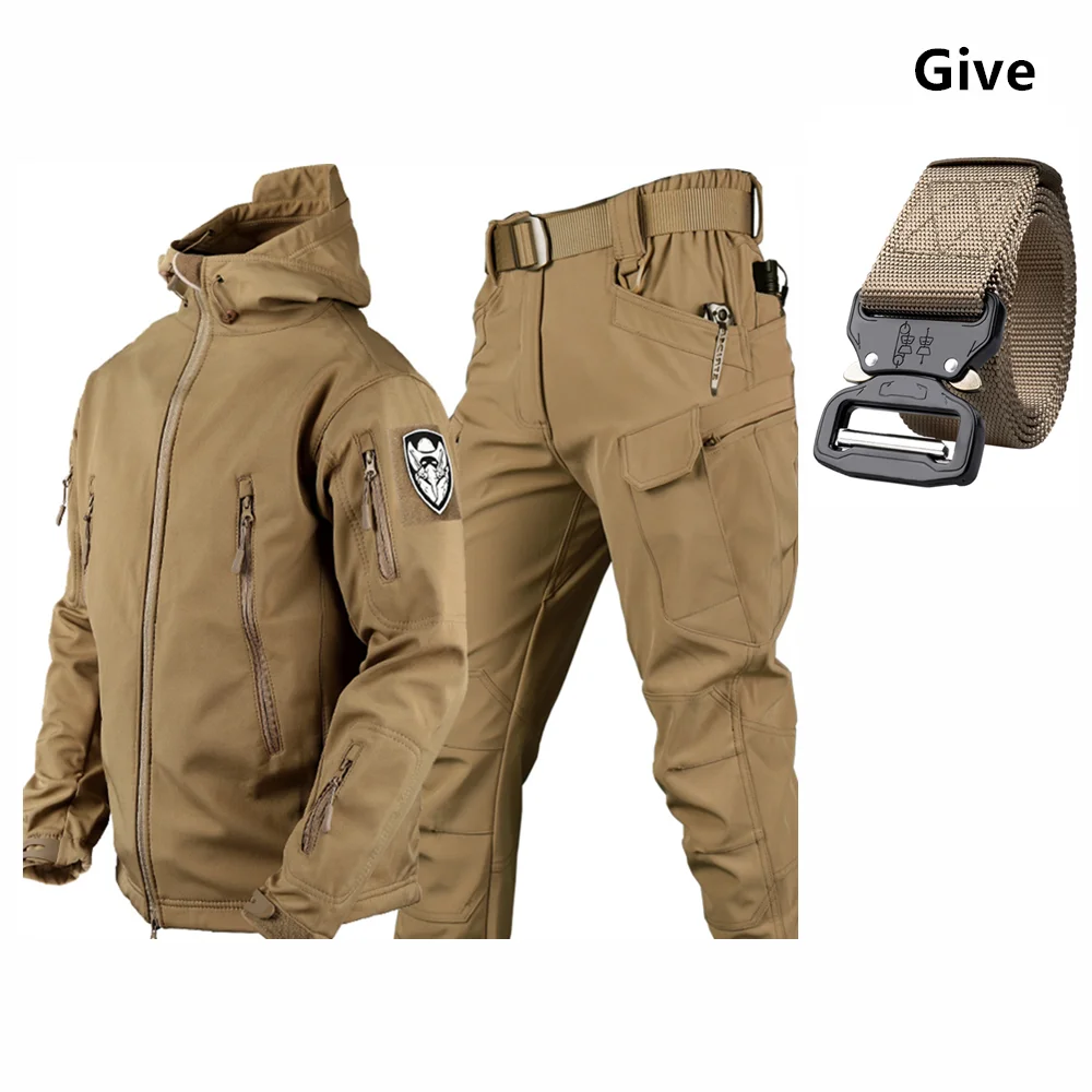 

Зимний плюшевый утолщенный альпинистский тактический костюм из мягкой оболочки из кожи акулы, сохраняющий тепло, водонепроницаемый, с защитой от порезов, зарядный костюм