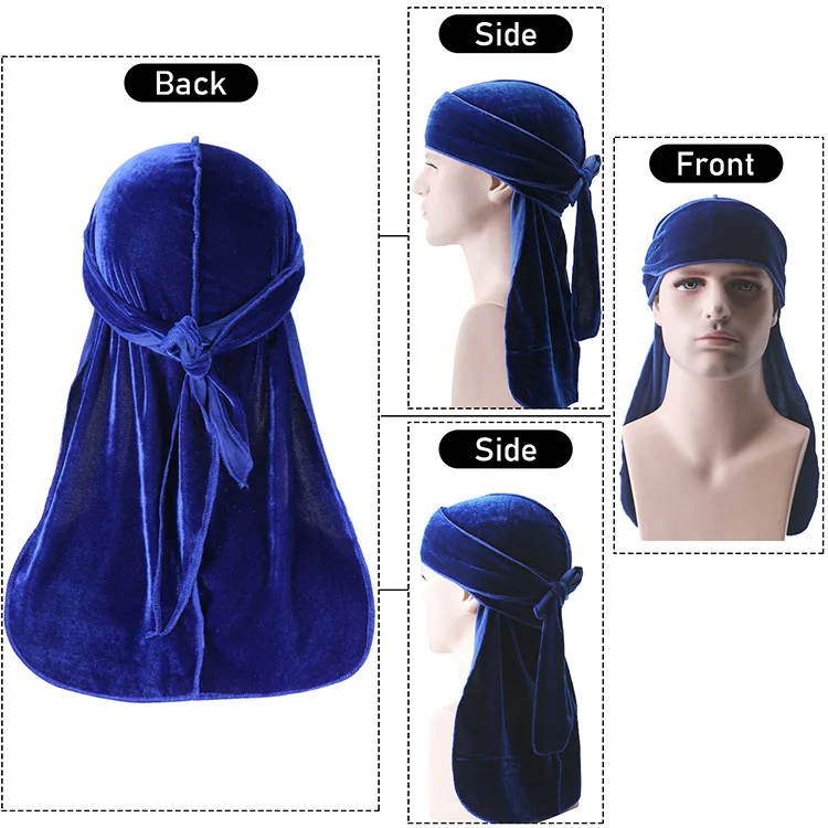 Neue Unisex Samt Durags Bandana Turban Hut Männer Frauen atmungsaktiv warm langen Schwanz Doo Lappen Durags Piraten hut Hip Hop Stirnband