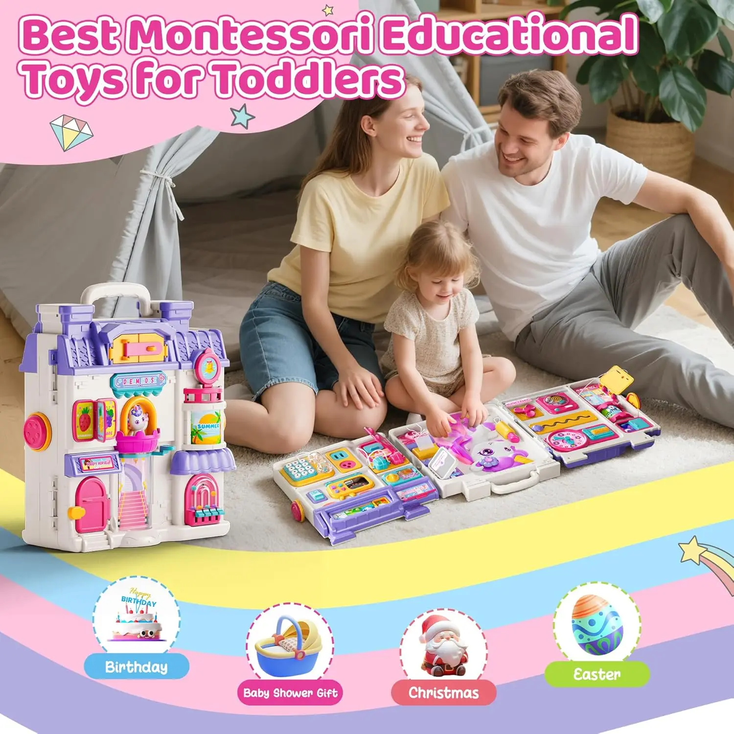 Juguetes Montessori para niños de 1 año, más de 56 actividades, casa, juguete de aprendizaje para niños pequeños de 1, 2 y 3 años, regalos de primer cumpleaños para niñas y niños