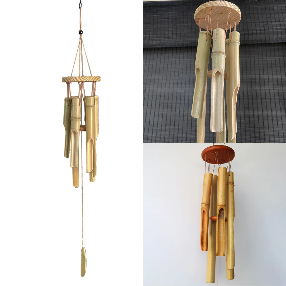 1Pcs Retro Wooden Wind Chime  Hand-carved Tuning Natural Bamboo Wind Chimes Nordic Home Office Pendant Home Decoration Gift