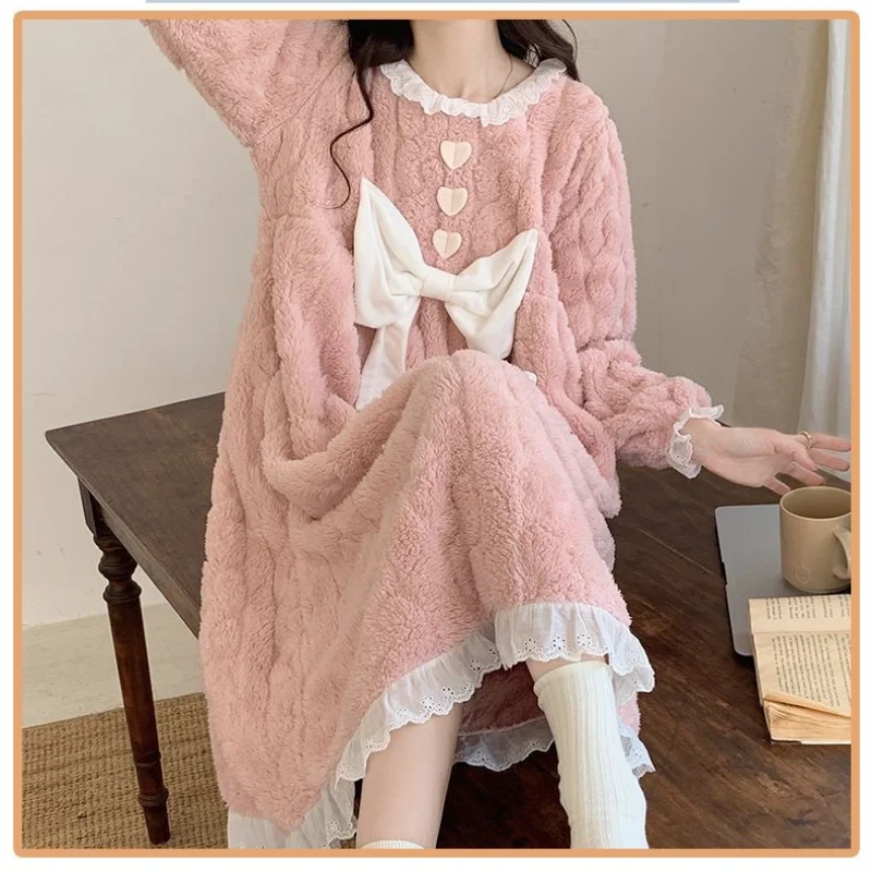 Женская длинная ночная рубашка, хлопковая одежда для сна, зимняя теплая удобная домашняя одежда с длинными рукавами, домашняя одежда, ночная рубашка, уютное пижамное платье