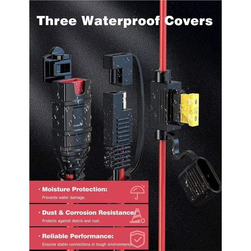 سلك تمديد A59Z-SAE 14AWG موصلات SAE شديدة التحمل وقابس مقاوم للماء، لشواحن البطاريات الذكية NOCO Genius، كابل 20A Fuse