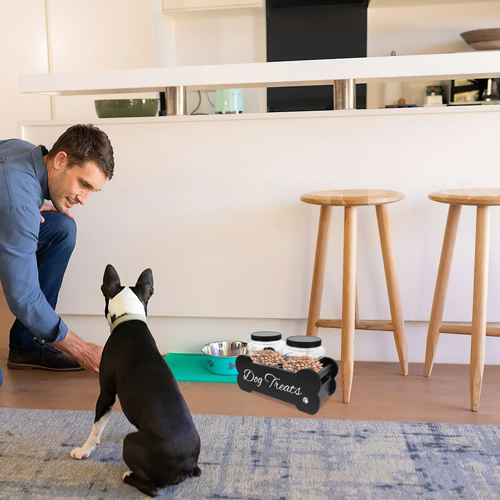 

Набор из 1 шт. Емкость для хранения корма для собак из массива дерева, герметичная, сохраняющая свежесть, из натуральных материалов, элегантный дизайн, настольный контейнер для лакомств для питомцев