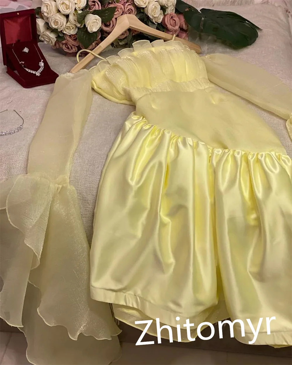 Exquisite Matching Spaghetti Strap Ball Gown Formal Ocassion Tulle Pleat Satin vestidos de graduaciones mujer
