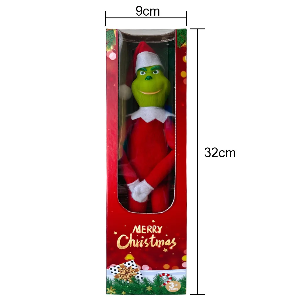 مجموعة علب هدايا عيد الميلاد، زخرفة دمية قزم Grinch Green، ديكور معلق للعطلات