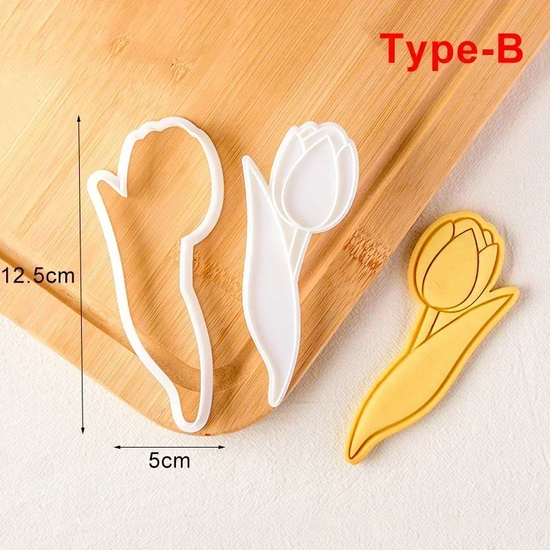 Mother\'s Day Large Size Tulip Cookie Cutters Flower Bouquet Frosting Biscuit Fondant Embossing Mold Handmade Baking Tools