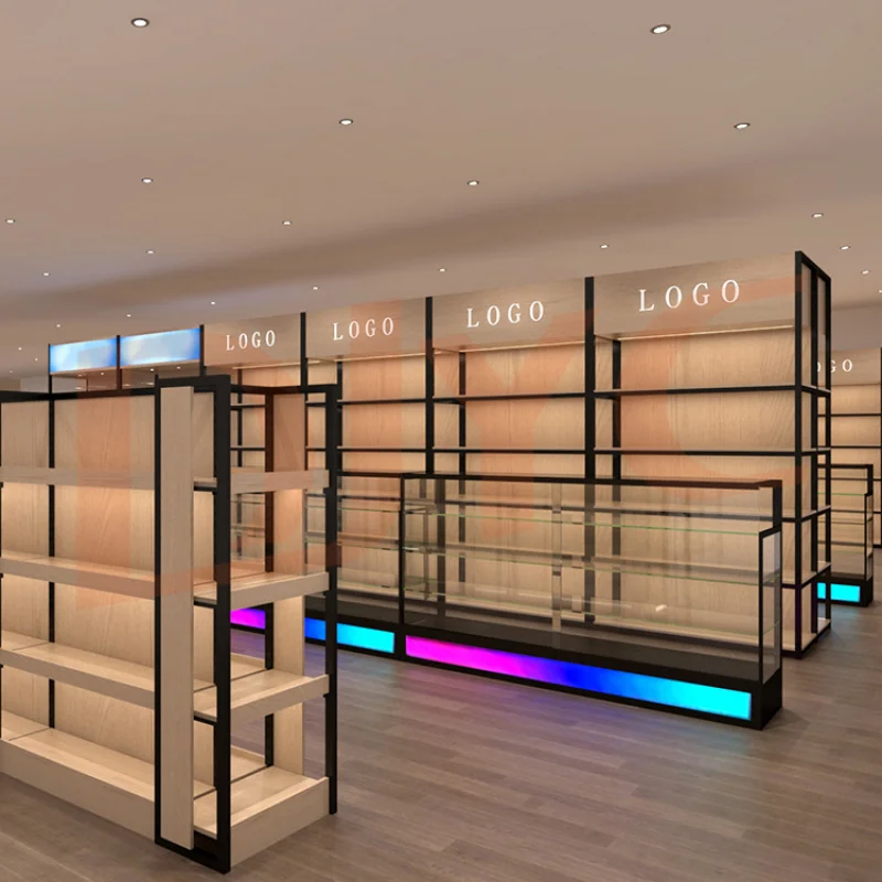 custom.Supermarket Shelves Wood Metal Design Shelf Display Rack Stand Shop Malls