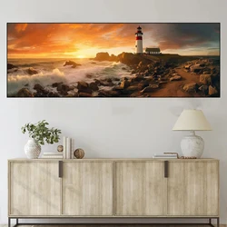 Large size 5D DIY Diamond Mosaic Full Rhinestones Sea Beach Sunset Lighthouse Landscape Diamond Painting Large Embroidery H530