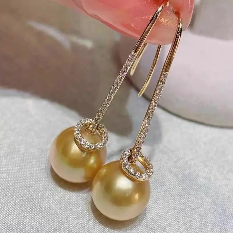 

Gorgeous 10-11mm South Sea Round Gold Pearl Earring 925s