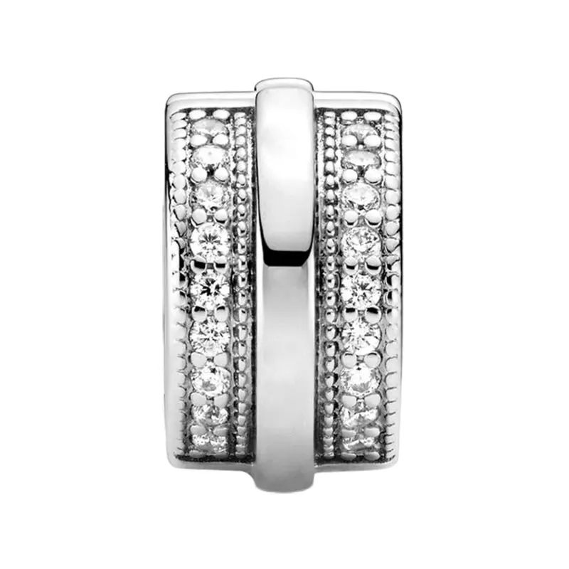 Pave Setting Clear Zircon Stones Lines LOGO Clip Charm Beads For Women 925 Sterling Silver Original Jewelry Making DIY Bracelets