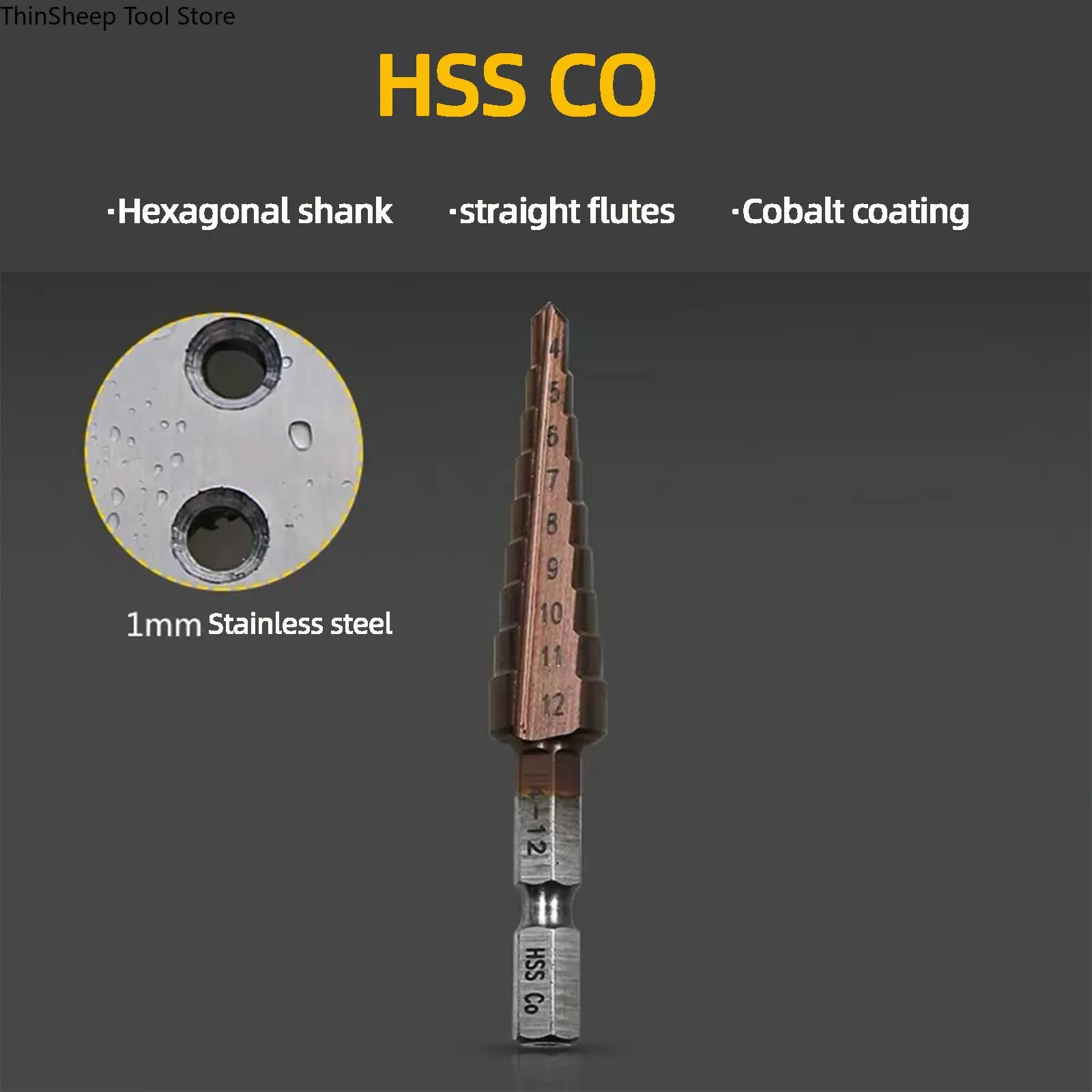 M35 HSS Step Drill Bit Coated with Straight Flutes Hexagonal handle Hole Cutter Tools Sale of High Hardness Hole Enlarger