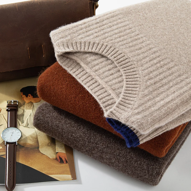 Suéter clásico de lana merina de 100% para hombre, nuevo estilo, Otoño Invierno, cuello redondo, suave, grueso, cálido, Jersey para hombre, suéter, Top de punto informal, ropa