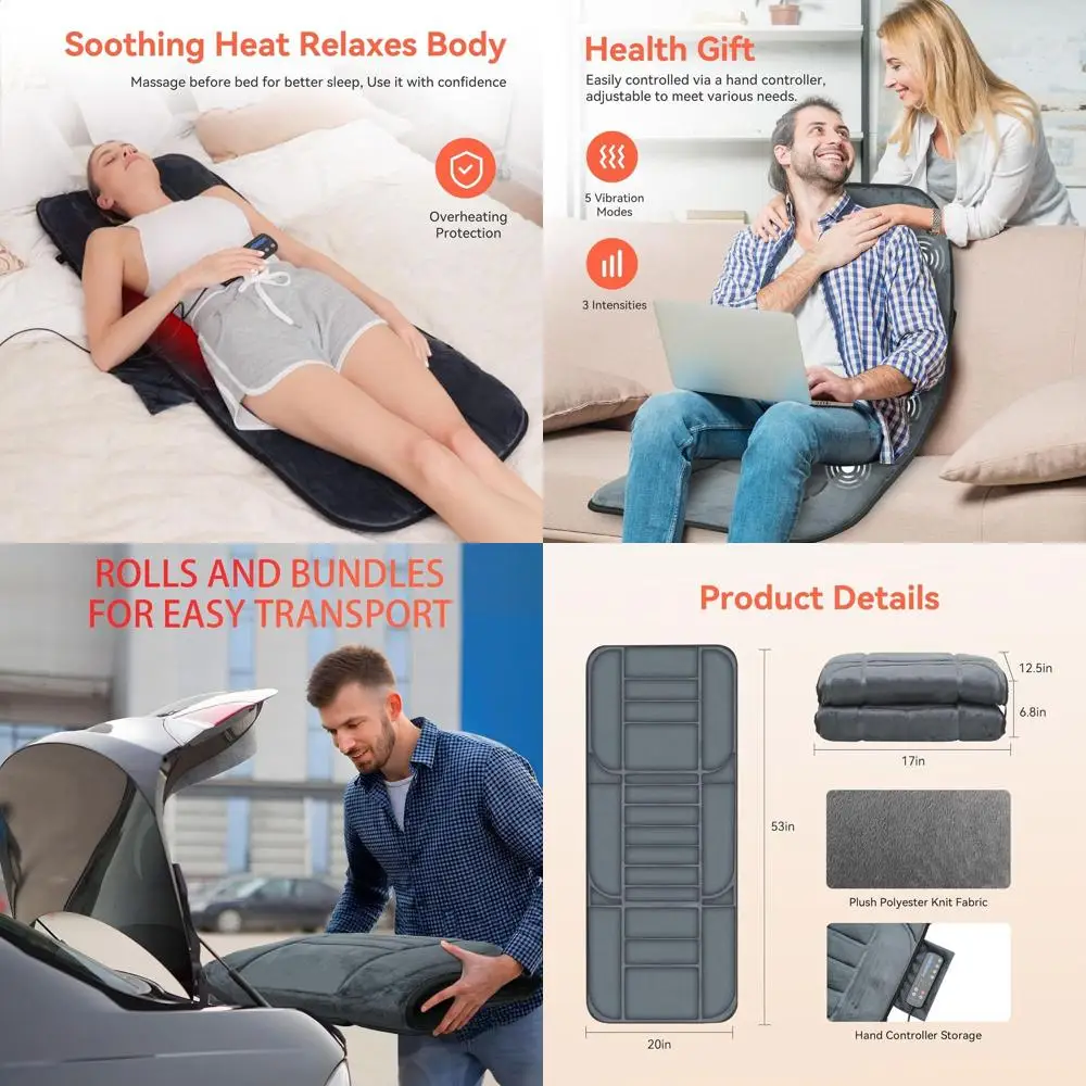 

Массажер для спины с подогревом и 10 вибраторами для облегчения боли — идеально подходит для спины, поясницы, ног, подарков унисекс