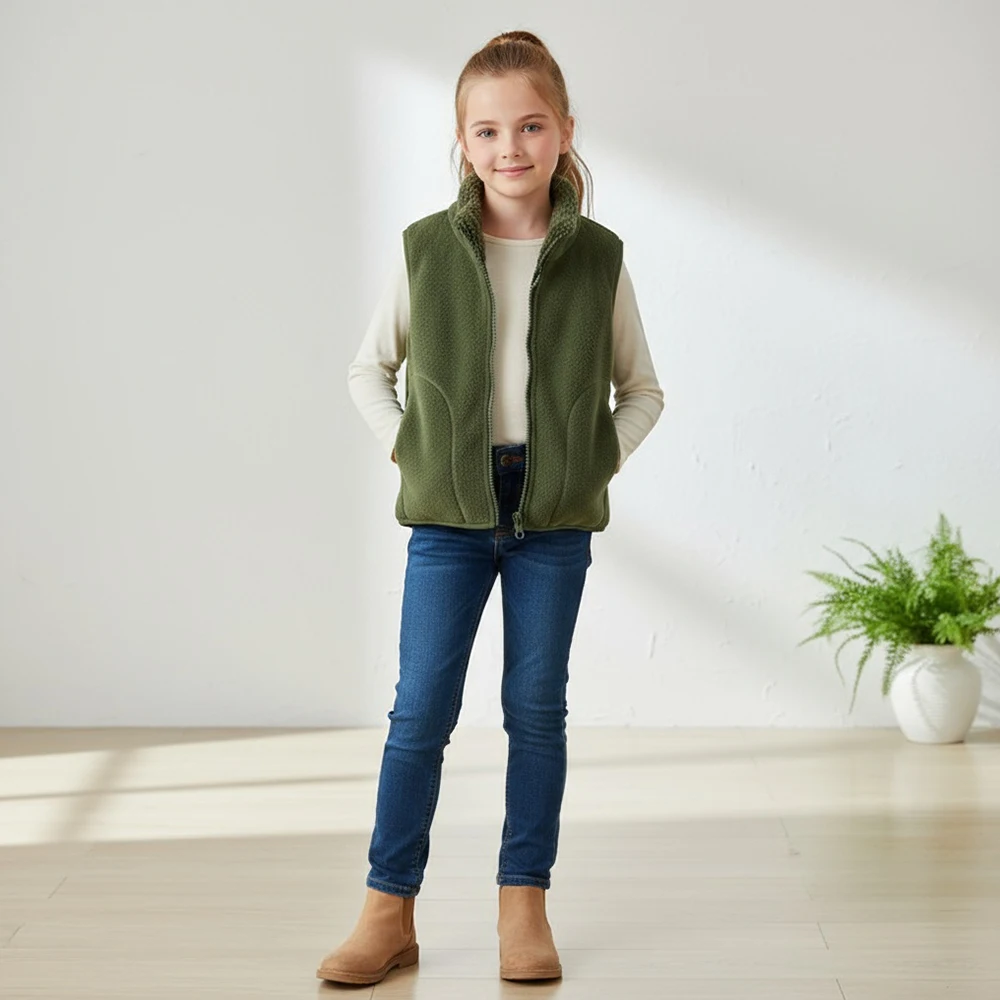 

Autumn Winter Warm Kid Vest Fleece Sleeveless Waistcoats For Boys Girls Casual Teenage Children Outerwear