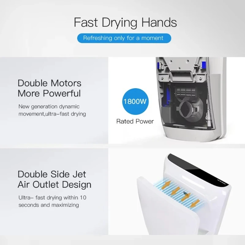 الحمام المحمول التجاري المثبت على الحائط الكهربائية عالية السرعة قوة فائقة التلقائي مستشعر الأشعة تحت الحمراء مجفف اليد النفاثة الهواء #3