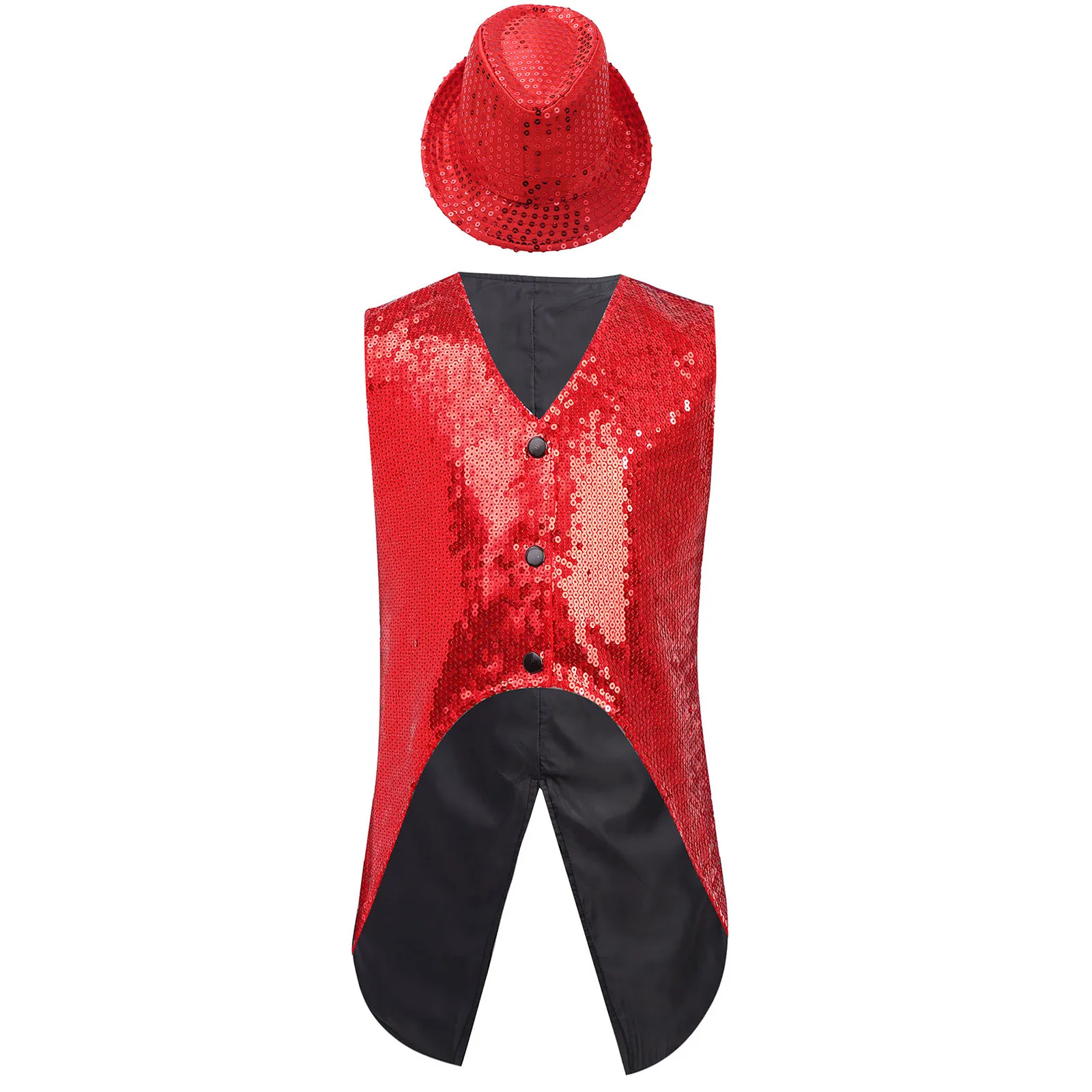 

Kids Boys 2-piece Hip Hop Jazz Dance Outfits Sleeveless Asymmetrical Hem Sparkly Sequin Vest with Hat for Stage Show Dancewear