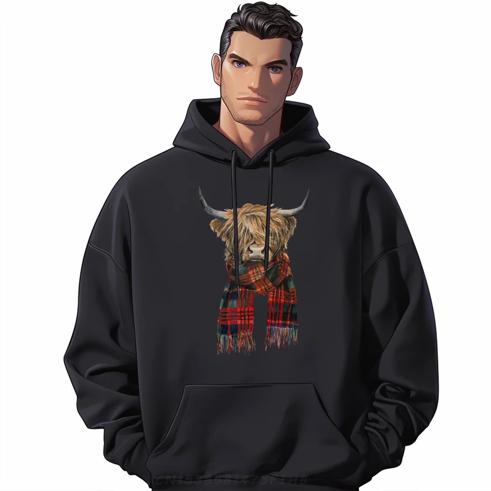 

Cute Highland Cow Wearing Buffalo Plaid Scarf Farming Farmer Street Wear Hoodies Tshirts Men Party