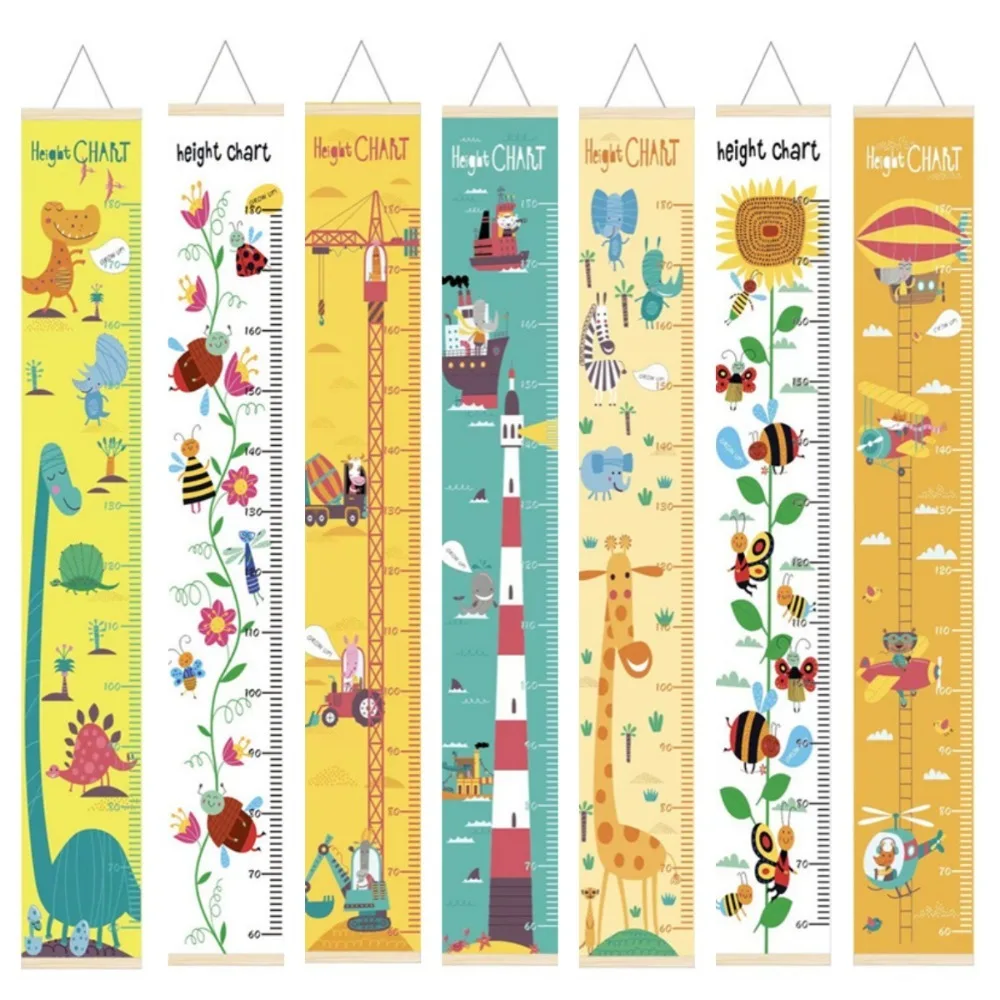 Righelli per misurare l'altezza dei bambini da appendere alla parete Grafico per misurare l'altezza arrotolabile rimovibile in legno con cornice Grafico per la crescita del bambino