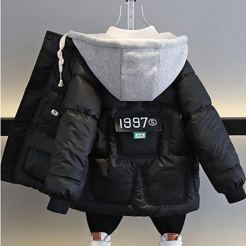 5-12 Jahre Winter Jungen Daunenjacken Neu Wärmeisolierend Modisch mit Kapuze Reißverschluss Oberbekleidung Weihnachts-Jungenmantel Geburtstagsgeschenk Kinderkleidung