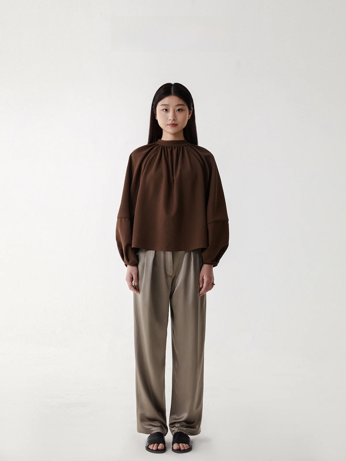 

Ele Long Sve T-irt Puffy Sve Trendy Design Spring Summer New Sle Lin Zhi Women's Casual Loose Fit Polyester