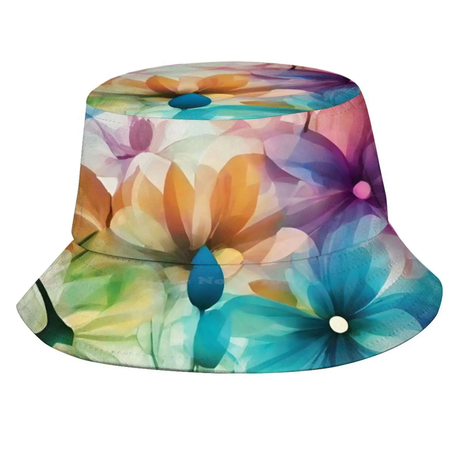 Beautiful Flowers Abstract Pattern Sun Cap Fisherman Hat Bucket Hats Abstract Blooms Petals Orange Blue Yellow Purple Green