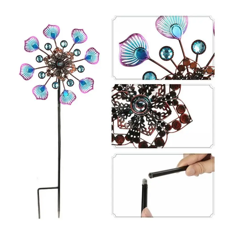 Peacocks Tail Wind Spinner Metal Garden Wind Spinner 360 Degrees Swivel Garden Windmill Yard Pinwheel Garden Wind Catcher Wind