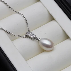 Natural Freshwater Pearl Pendant Necklace For Women,Wedding Moon Pendant 925 Silver Chain Necklace Gift