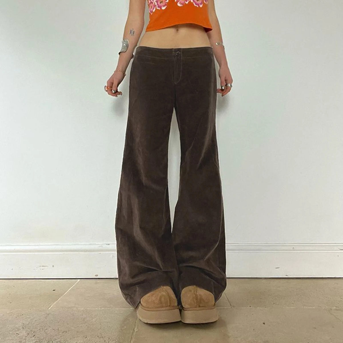 

Women Brown Baggy Cargo Pants Vintage Harajuku Y2k Aesthetic Oversize Parachute Pants High Waist Wide Trousers 2000s Clothes