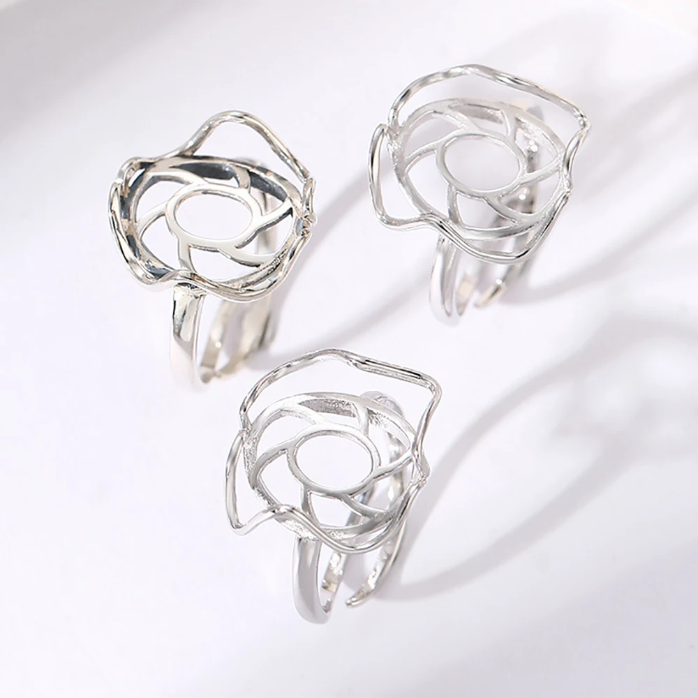 925 Sterling Silver Adjustable Ring Base for 14x15mm Irregular Gemstone Ring Blank Setting  DIY Jewelry Making for Women