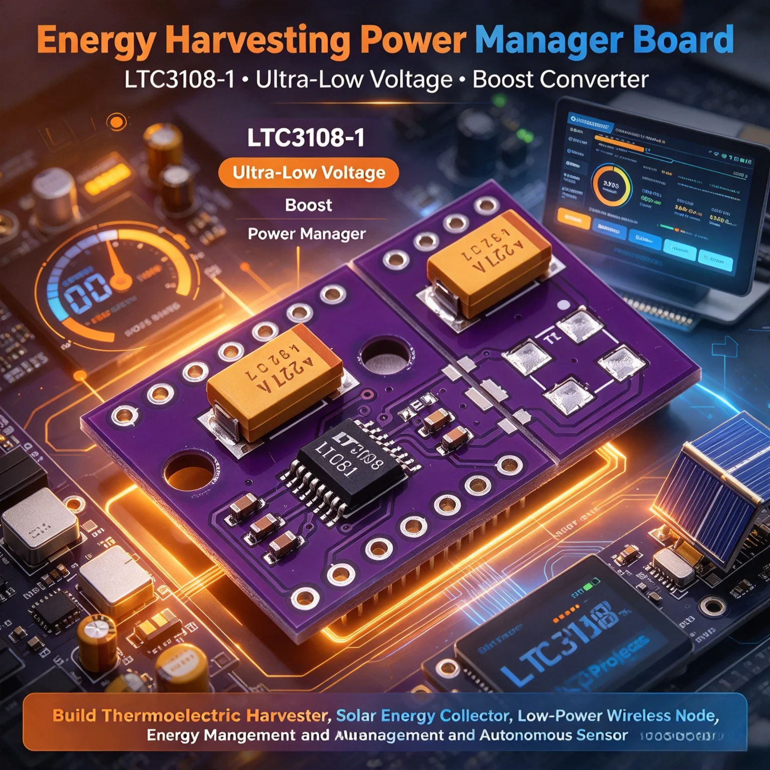LTC3108-1 Ultra-Low Voltage Boost Converter, Energy Harvesting Power Manager Board