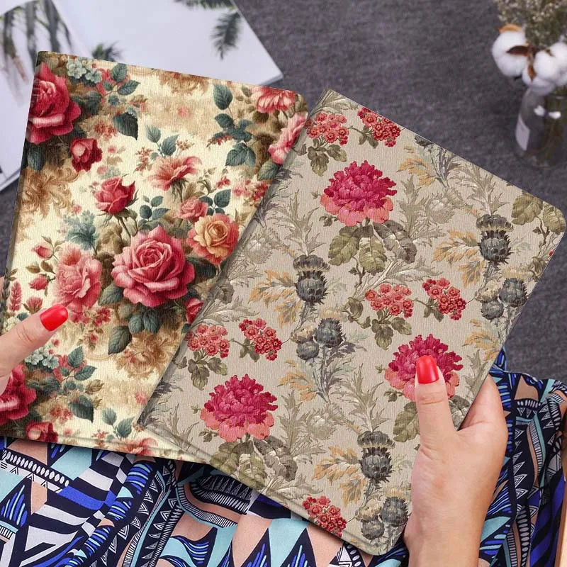 

Floral Pattern Beige Red Tablet Case For Lenovo Xiaoxin Legion Pad Tab Pro GT Y700 Gen4 2 11 P11 M10 K10 3rd Plus Gen Gift