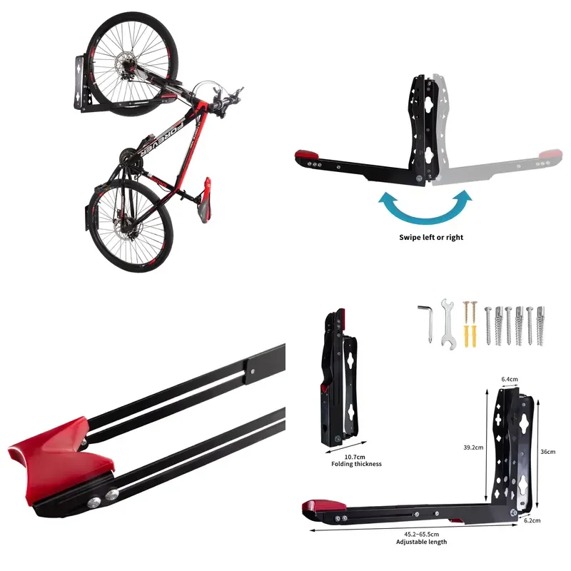 Hongsen Adjustable Bike Hanger Rack Swivel Space-Saving Vertical Wall Mount 50kg Load Capacity Powder Coated Steel Bicycle