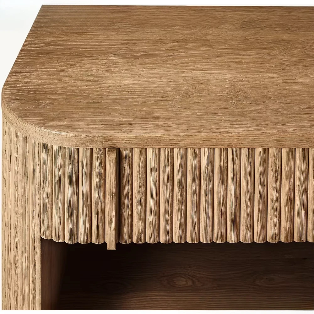 Open Bedside Table Warm Oak Tone Solid American White Oak Reeded Nightstand